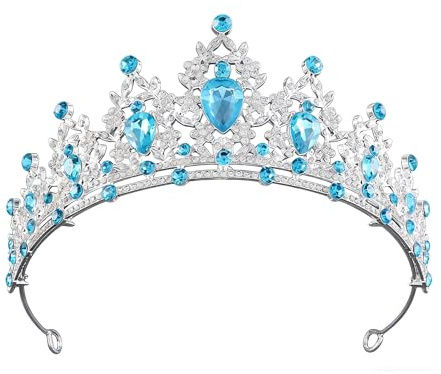 Hochzeit Tiara Kristall Tiara Krone Hochzeit Braut Kristall Tiara Krone Prinzessin für Kostüm, Brautkrone, Hochzeit, Abschlussball, Geburtstag, Weihnachtsfeier, Festzug (Blauer Diamant Silber)