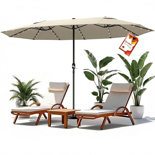 Huracan Doppelsonnenschirm, Sonnenschirm XXL Groß, Gartenschirm mit Kurbel, UV Schutz, Windfest Stabil, Wasserabweisend Marktschirm, Ampelschirm ohne Ständer, Balkonschirm für Pool Party BBQ, Khaki