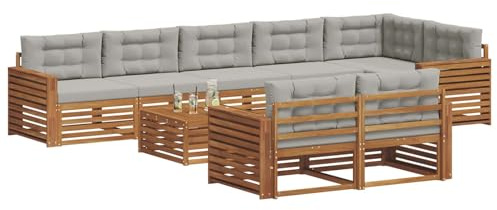 vidaXL Outdoor-Sofagarnitur mit Kissen 9 pcs Natürlich und Hellgrau, Garten, modernes Sofa für draußen, schicke Lounge-Möbel, haltbar und bequem für Deine Terrasse