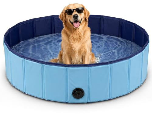 BESCH Piscina Plegable para Perros y Gatos, Bañera para Mascotas Portátil con Desagüe, Piscina Antideslizante para Verano, Uso Interior y Exterior 100Ø x 30 cm