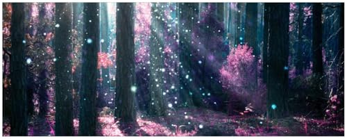 Wallario Memoboard aus Glas mit Motiv, Magnet-Tafel in 32 x 80 cm in Premium Qualität Fantasie im Wald - Pinke Blumen in der Sonne