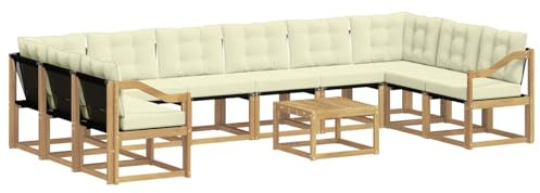 vidaXL Outdoor-Sofagarnitur mit Kissen 11 pcs Weiß und Creme, Garten-Sofa, modernes Outdoor-Satz, haltbare Terrassenmöbel, perfekte Lounge für Entspannung und Komfort