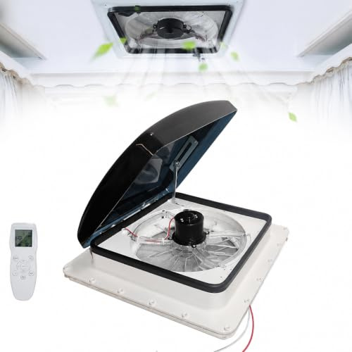 Ventilatore da Tetto per Soffitto Roulotte con Dimensioni del foro: 40 × 40 cm, 12V, 10 Velocità, Silenzioso, per Caravan, Camper e Veicoli Ricreazionali, Facile da Installare (Senza luci a LED)
