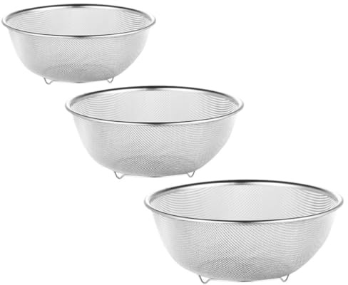 HIAKDOFT Stainless Steel Mesh Colander Rice Drainer Strainer Fine Mesh Basket for Washing Rice and Draining Water 1 Set for Fruits Vegetables