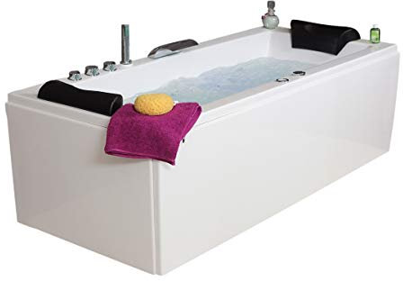 Whirlpool Badewanne Relax Basic – Made in Germany | Eckbadewanne mit 14/16 Massage-Düsen, LED-Beleuchtung & Armaturen | Maße: [180 x 80 cm] | Spa-Badewanne für 2 Personen