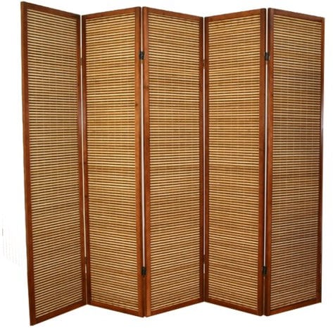 PEGANE Paravent en Bois Brun avec Bambou de 5 pans