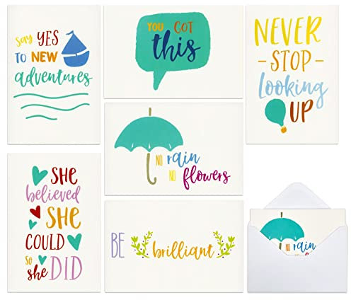 Grußkarten von Best Paper Greetings (Set, 48 Stück) - Mit Inspirierenden Sprüchen auf Englisch, 6 Motive - Motivationskarten für Familie, Freunde, Kollegen, Umschläge inkl. - Mehrfarbig, 10 x 15 cm