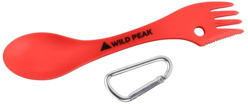 Wild Peak Plastic Spork - Lightweight & Strong All in one Spoon, Fork, Knife Cutlery with Optional Storage Bag ▲ (Fire Red, Without Storage Bag)