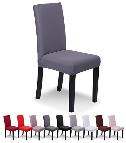 SaintderG® Stuhlhussen 4 Stück Elastische Moderne Beschützer Stuhlhussen, Hochzeit Partys Bankett Deko, bi-Elastic Spannbezug, sehr pflegeleicht und langlebig Universal(Grau, 4 Stück).