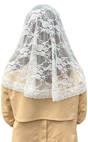 Grettytling Chapel Veil Embroidered Lace Mantilla Veil Head Covering Veils for Church