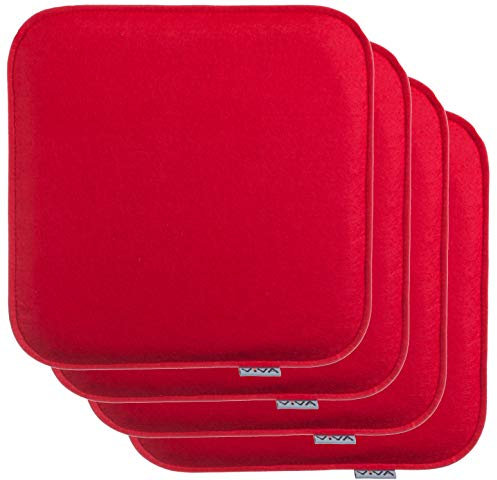 Brandsseller Lot de 4 Coussins d'assise en Feutre 35 x 35 x 2 cm – Galettes de Chaise carrées et Robustes pour l’intérieur et l’extérieur, Assise rembourrée Confortable - Rouge