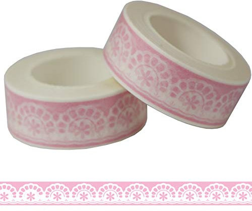 2 Rouleaux de 10 m x 15 mm Washi Tape Mignons Motifs Dentelle Rose Ruban de Masquage Décoratif Papier Adhésif Rubans Autocollants Décoration DIY Emballage Cadeau Scrapbooking Artisanat (Motif-C)