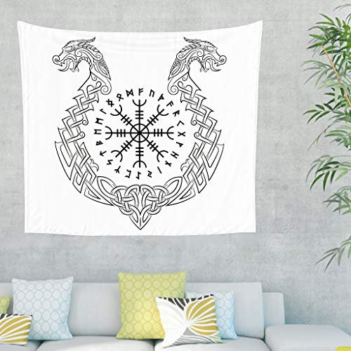 Firelife Wikinger Runen Drache Wandteppich Wandbehang Tuch Wandtuch Tapestry Tapisserie Wanddeko für Schlafzimmer Wohnzimmer Stranddecke Tischdecke