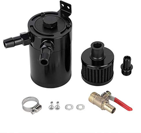 Aramox Réservoir de Récupération d'Huile Universel, en Alliage d'Aluminium, 2 Ports, Reniflard pour Voiture, Noir, avec Kit d'Accessoires