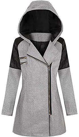 Masrin Winterjacke Damen Einfarbiger Warmer Wollmantel Wolljacke mit Kapuze Übergangsjacke in Übergröße Cardigan Bluse mit offenem Reißverschluss Übergangsmantel Windjacke Wintermantel Kapuzenjacke