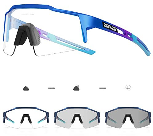 KAPVOE Photochromatische Selbsttönend Fahrradbrille TR90 Rahmen für Herren Damen Klar Sportsonnenbrille Sport Radfahren MTB Radbrille Fahren Sportbrille Baseball Laufen klar Blau 06