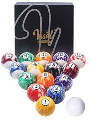 VSSAL Billardkugel-Set, Pool-Tischbälle, Deluxe, weißer Marmor, Wirbel-Stil, 16 Bälle