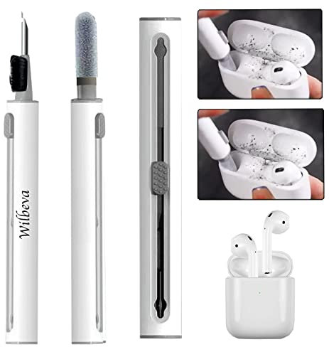 Wilbeva Bluetooth-Ohrhörer-Reinigungsset, Multifunktionaler Reinigungsstift Kompatibel mit Airpods Pro 1 2 Samsung MI Android Ohrhörern, Kopfhörer-Etui Reinigungswerkzeuge mit Weicher Bürste