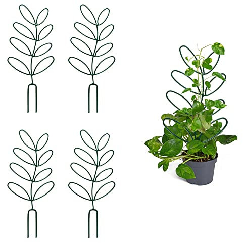 QYLJZB Kleine Rankhilfe für Kletterpflanzen, Blattform, für den Garten, Rankhilfe, Rankhilfe aus Metall, Topfstütze für drinnen und draußen, Topfpflanzen, Heimdekoration, 4 Stück