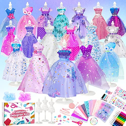 Sanlebi Nähset Kinder ab 8 9 10 Jahre, Modedesign Bastelset mit Stoff, Mannequins Basteln Geschenke für Mädchen 8 Jahre +
