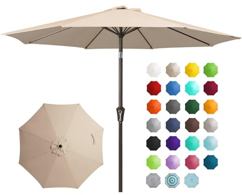 JEAREY 9FT Outdoor Patio Umbrella Outdoor Table Umbrella with Push Button Tilt and Crank, Market Umbrella 8 Sturdy Ribs UV Protection Waterproof for Garden, Deck, Backyard, Pool (Beige)