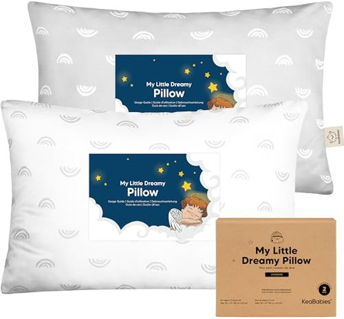 2er Pack Kleinkind Kissen 33 x 45 cm - Weich Bio Baumwolle Kissen Kinder - Kleinkind Kopfkissen Zum Schlafen - Kleines Kinder Kissen - Kinderkopfkissen für Kleinkinder - Kinderkissen (Gray Rainbow)
