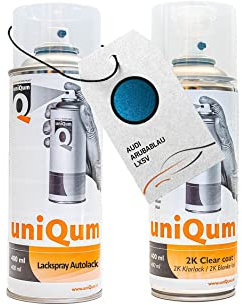 UniQum Autolack + Klarlack 2K Spraydose für AUDI ARUBABLAU LX5V Autolack Reparatur 2 x 400 ml