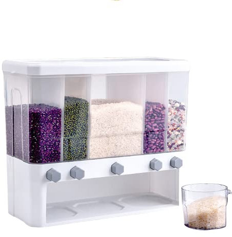 5 En 1 Dispensador De Cereales Secos 10 L Contenedor de Cereales Dispensador de Arroz Dispensadores De Corn Flakes Cubo De Almacenamiento Para Despensa Y Cocina