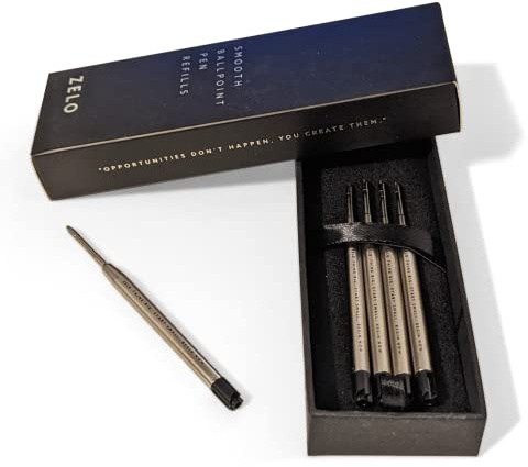 Smooth Ballpoint Pen Refills | Easy Writing with Reusable Environmental Cartridges | Pack of 5 Refills | Choose Between Nighttime Black and Royal Blue | Gift Box Included (Nighttime Black Ink)