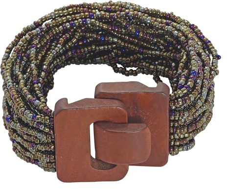 Coiris Mehrschichtige Rocailles-Perlen breiter Armreif Strang-Armband für Frauen (BR1167), Legierung, BR1167-Fuchsia, BR-1029