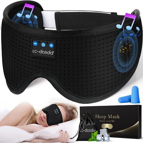 LC-dolida Bluetooth Sleep Mask Headphones,100% Blackout Sleep Headphones Eye Mask for Sleeping with Travel Bag,Eye mask with Bluetooth Headphones for Travel,Nap Sleeping,Shift Work