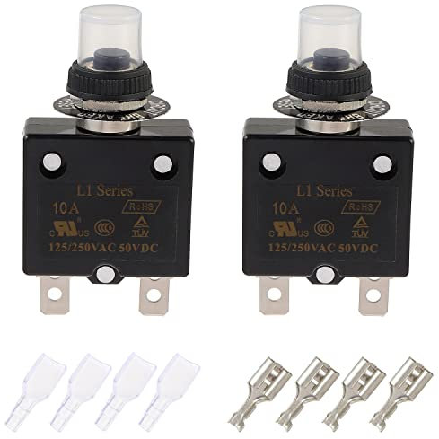 EPLZON 10A Interruttore automatico a pulsante di ripristino manuale 125/250V AC 50V DC Protezione da sovraccarico termico (confezione da 2 pezzi)