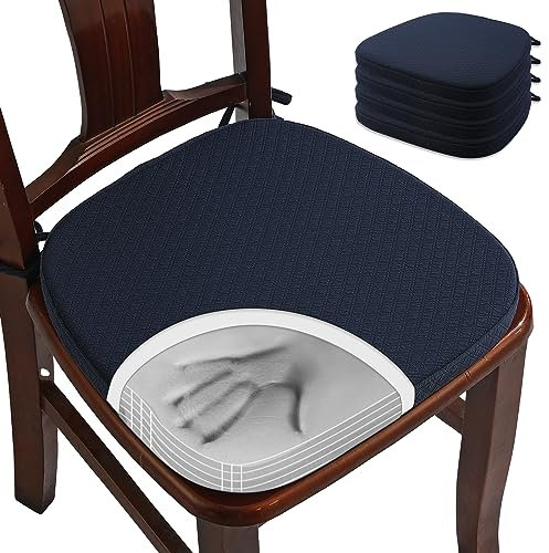 BUYUE Luxus Memory Foam Stuhl Kissen 4 Pack, Jacquard 40cm U-Form komfortable Esszimmerstuhl Pad, abnehmbare rutschfeste Küche Stuhl Sitzkissen, (4 Stück, Marineblau)