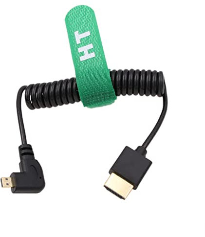 HangTon Micro HDMI 4K 60Hz 8K Rechtwinkliges HDMI Spiralkabel für Sony A6400 A7R Canon R5 R6 GH4 S5 Z50 Kamera ATOMOS Ninja V Portkeys Monitor Typ A D HDMI 2.1