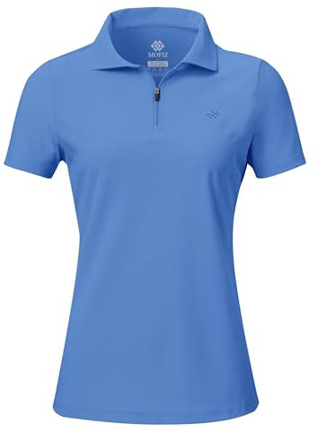 AjezMax Damen Basic Piqué Poloshirt Kurzarm Tennis Golf Polo Shirts Atmungsaktives Leichte Funktionsshirt mit 1/4 Zip Himmelblau S