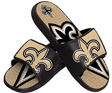 FOCO New Orleans Saints NFL Colorblock Big Logo Gel Slide Black Badelatschen Hausschuhe - M