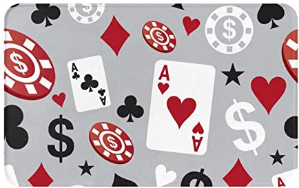 Flanell Willkommen Fußmatte Poker Casino Währung rutschfeste saugfähige Fußmatten Teppich Fußmatten Innenteppich für Schlafzimmer Küche Eingang Badezimmer 80 x 49 cm