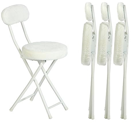 MEUBLE COSY Juego de 4 Sillas Plegable Taburete con Respaldo y Reposapiés Tapizados de Piel, Estructura de Metal, Blanco