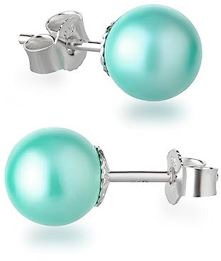 Schöner-SD Ohrringe Ohrstecker 925 Silber mit Perle rund Kugel 8mm türkis