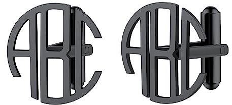 FindChic Edelstahl Manschettenknöpfe Herren Personalisiert Hemd Buchstaben Manschettenknopf Letter Cufflinks Geschenk für Ehemann Freunden Vater, schwarz