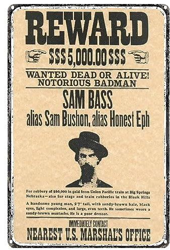 Wanted Poster Vintage Metallschild Wild West Wanted Belohnung Wanddekoration für Bar Bauernhaus Kaffee Poster Plakat Dekorativ 14 x 20 cm