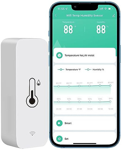 PHOVOLT WLAN Hygrometer Thermometer Sensor, kabelloser intelligenter Temperatur und Feuchtigkeitsmonitor mit Remote App Benachrichtigungsalarm, für Zuhause, Gewächshaus (1 Stück)