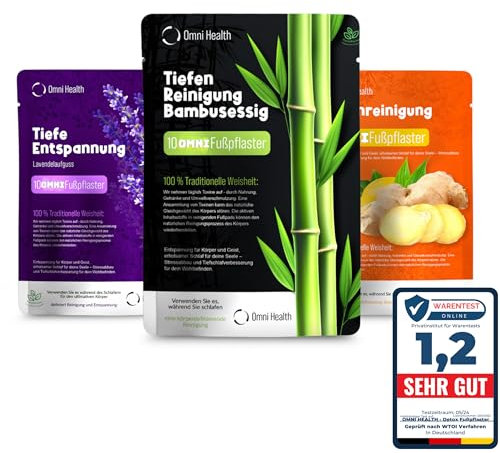 Omni Health Detox Lot de 10 pansements pour les pieds par paquet – Détoxification naturelle – Patchs vitaux détox pour le bien-être holistique des pieds (bambou)