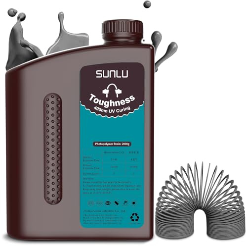 SUNLU Hohe Zähigkeit 3D Drucker Harz 2KG, Flexibles 3D Druck Photopolymer Harz, 405nm UV Schnell Aushärtendes 3D Harz für LCD/DLP/SLA Harz 3D Drucker, Nicht Spröde & Langlebig, 2000g Dunkelgrau