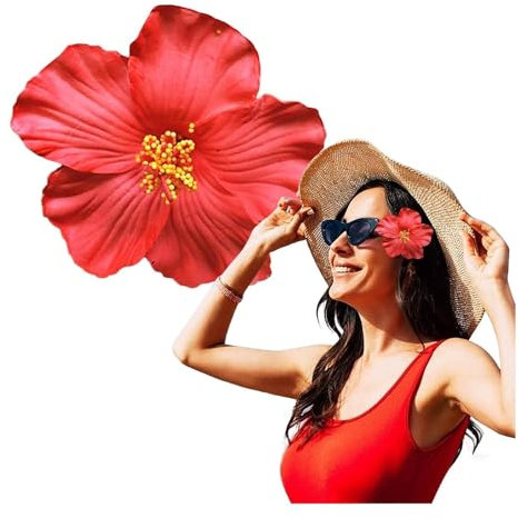 1 pinza para el pelo de flores hawaianas rojas para mujeres y niñas, accesorio para el pelo de flores bohemias para bailarinas, novias, bodas, playa, fiesta, 8 cm