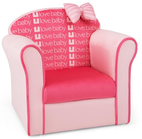 COSTWAY Kids Sofa, Children Upholstered Armchair with Cute Pattern, Wooden Frame, Anti Slip Feet, Toddler Reading Relax Couch Chair for Boys Girls (Pink)