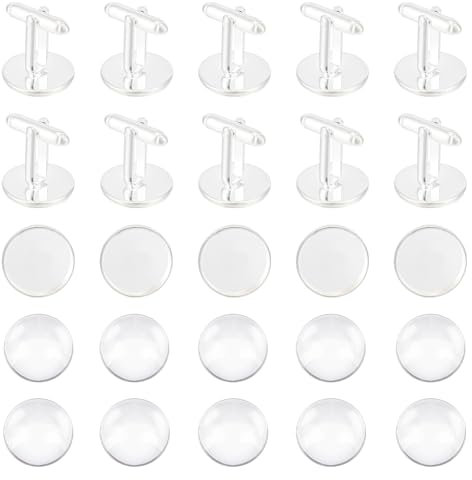 UNICRAFTALE 16 Sets Messing Manschettenknopf Cabochon Manschettenknopf Runde Manschettenknöpfe Silber Tablett Lünette Manschettenknopf Rohlinge Für Bekleidungszubehör Herstellung Kleidungsknöpfen