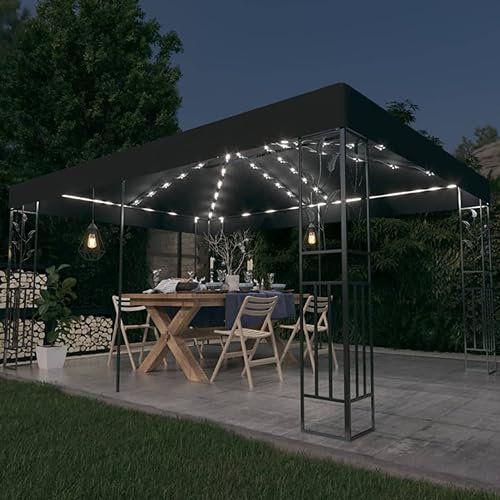 ARKEM Pavillon mit Doppeldach & Lichterkette Garten Pavillion 3x4 m Anthrazit