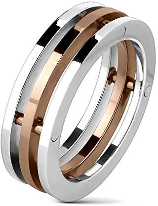 Paula & Fritz® Ring Damen Stappel-Ring Silber Rosegold 316L Chirurgenstahl Größe 54 (17,2) 8-mm breit Damenring Herrenring Partnerring DREI-Ringe