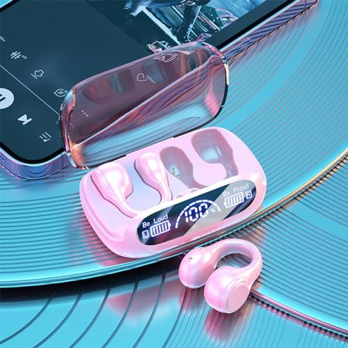 Hängende Ohr Drahtlose Knochenleitung Kopfhörer Bluetooth 5.3 Sale Angebote des Tages Rahtlose Kopfhörer Ohrclip-Leitung Musik-Headset Geeignet für Sport, Laufen, Radfahren, Fitness (Rosa)